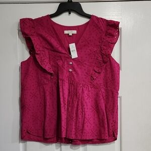 LOFT Pink Blouse with Elegant Ruffles Size XLarge